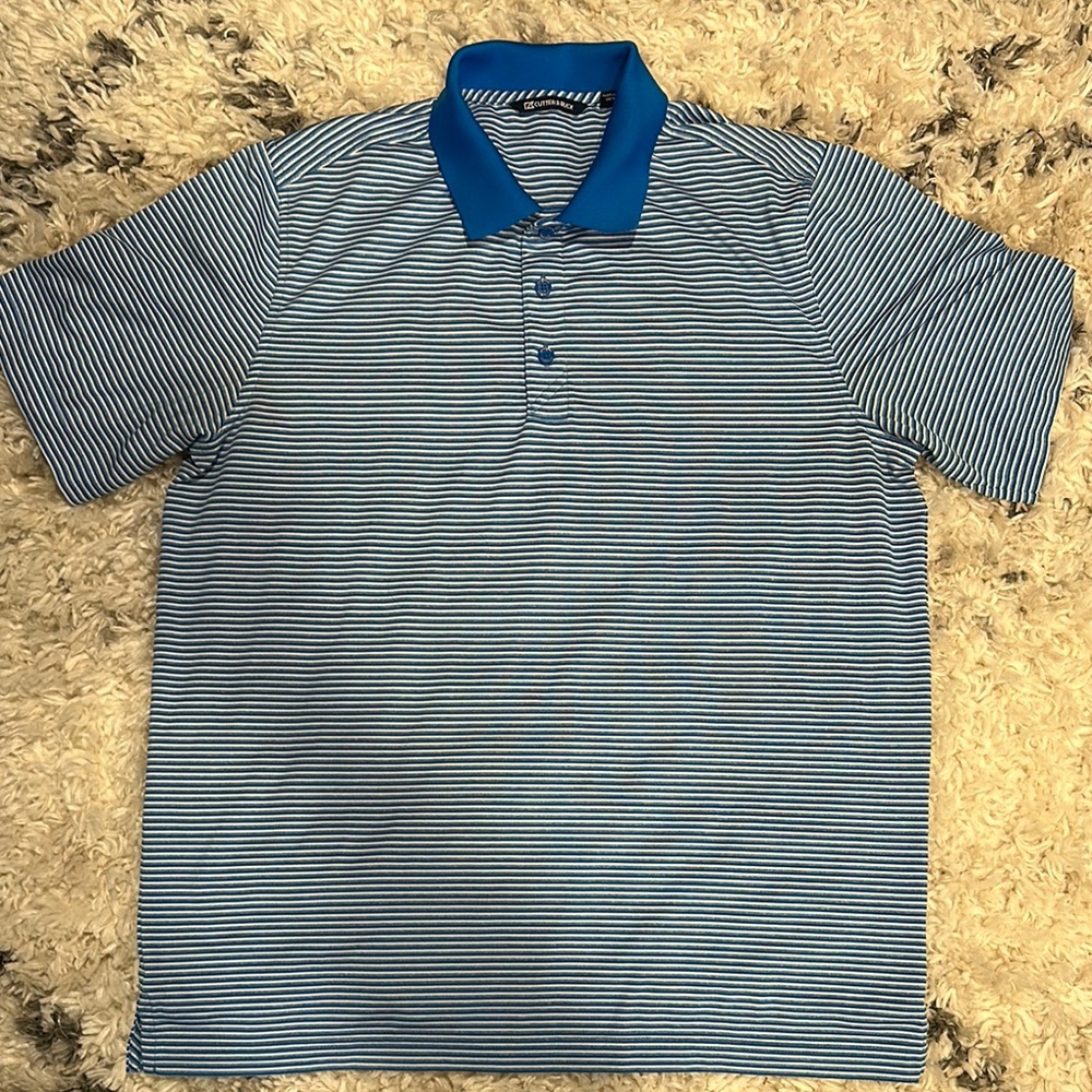 Cutter & Buck Blue and White Polo Shirt Classic Style